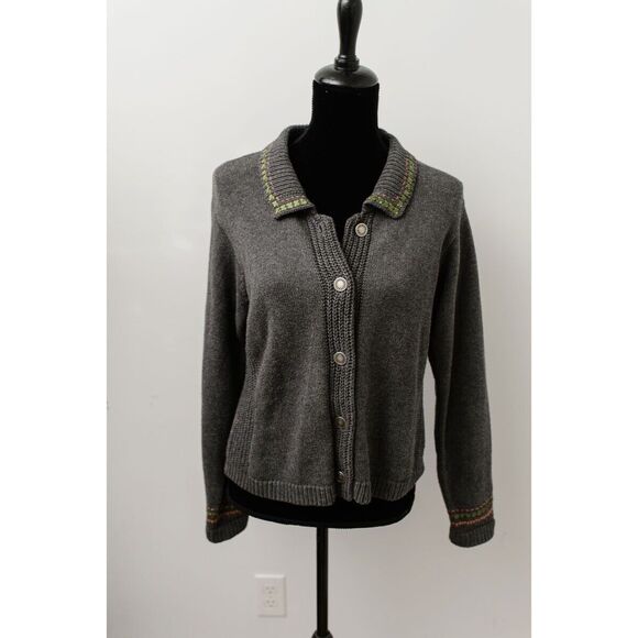 Woolrich Women's Charcoal Heather Cardigan Sweater S buttons collar - Picture 1 of 7